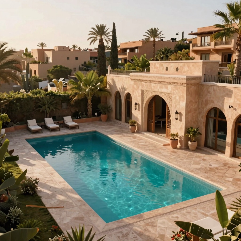 Villa de luxe neuve avec piscine turquoise à Marrakech